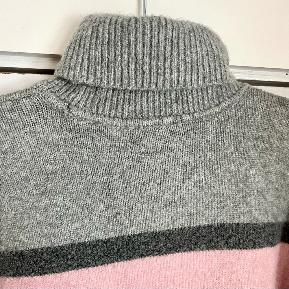 Talbots Gray Fireside Stripe Pullover Turtleneck Sweater Women Medium Petite - Picture 6 of 12